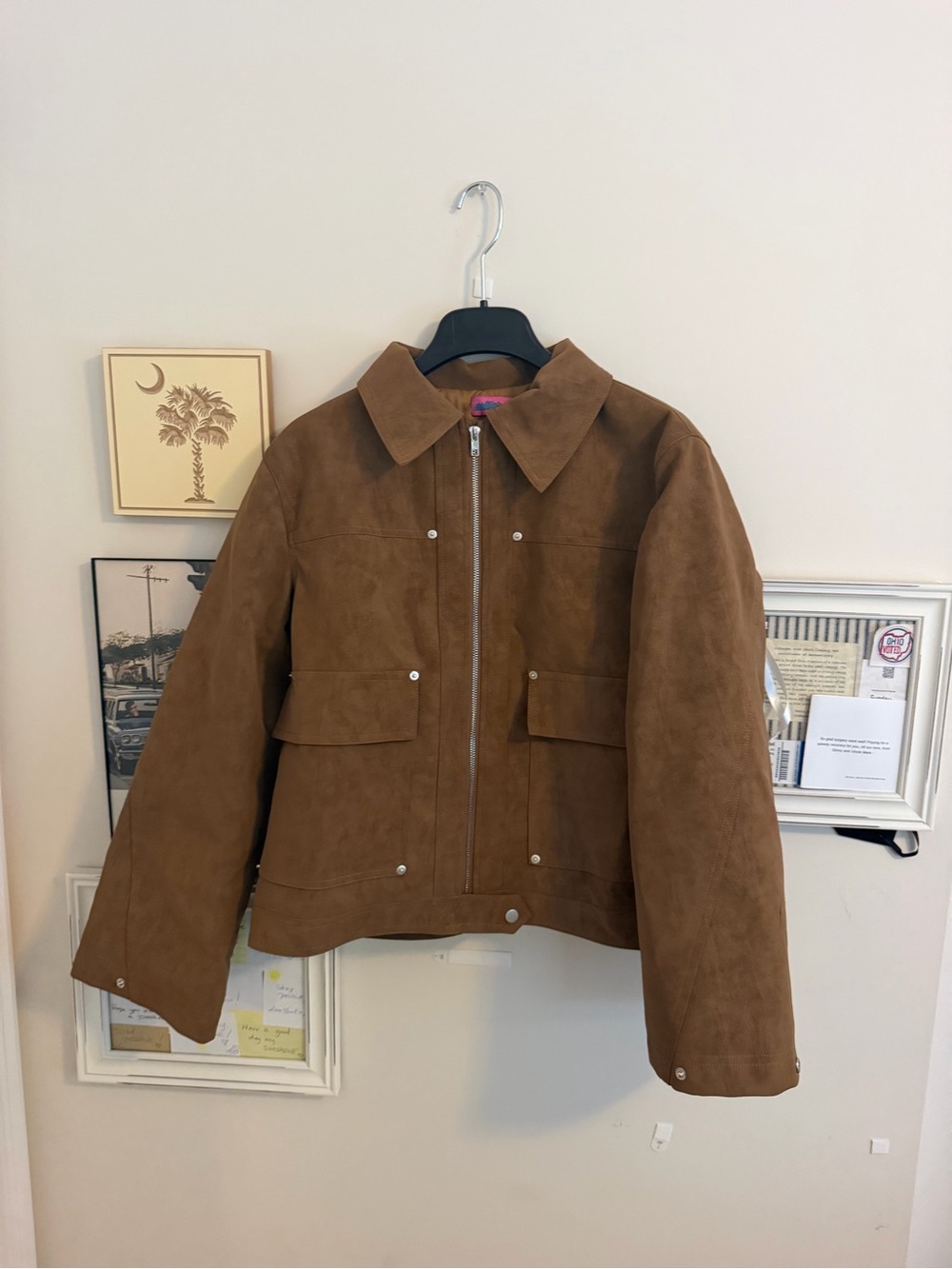 Edikted Brown Suede Zip-Front Jacket